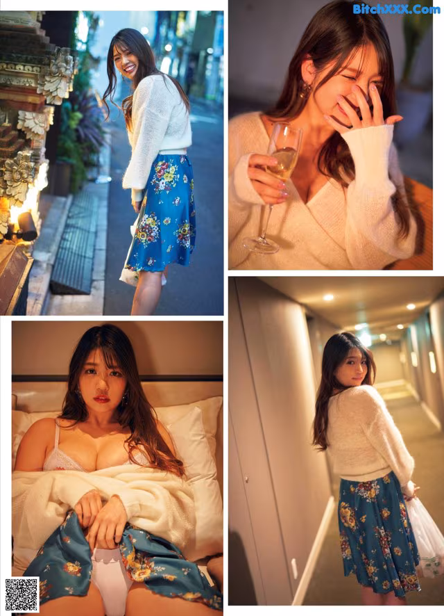 A collage of photos of a woman holding a glass of wine.